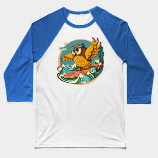 Surfing Fashion Owl Illustration Baseball T-Shirt